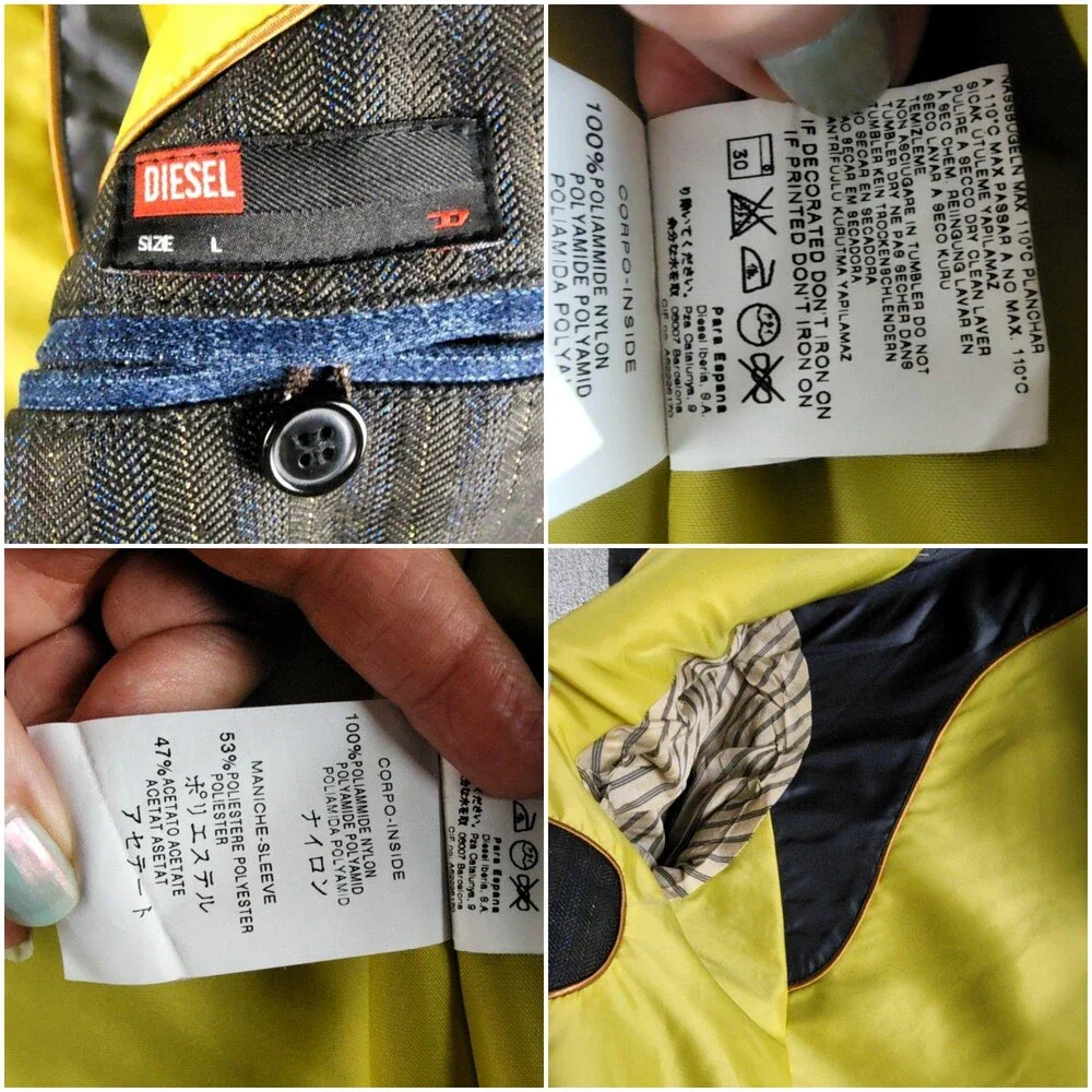 Diesel Blazer Mens L Gray Blue Gold Cotton Metal Sport Coat Jacket Italy HTF